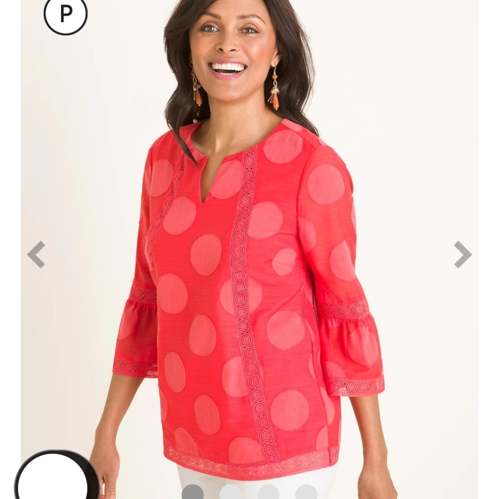 CHICO'S coral dot blouse